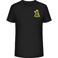 a black t - shirt with a yellow bird on it