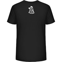 a black t - shirt with a white logo on it