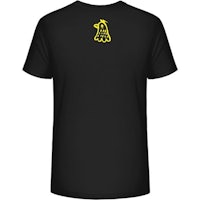 a black t - shirt with a yellow logo on it
