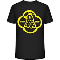 a black t - shirt with a yellow bird on it
