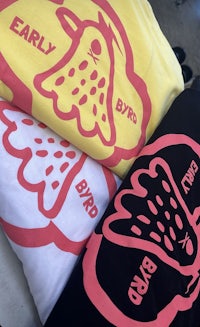 two t - shirts with the word early birds on them