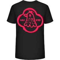 a black t - shirt with a red bird on it